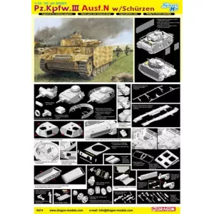 Dragon 6474 - Pz.Kpfw.III Ausf.N (Sd.Kfz.141/2) w/Schurzen + bonus (photo-ethed parts