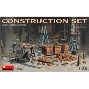MiniArt 35594 - Construction Set Kit Ladders, Table, Buckets, Bricks, Cart, Anvil, Beams, Jack Stand & Tools