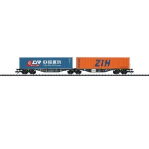 Trix 24802 - Wagon podwójny kontenerowy z 2 kontenerami 40' "China Railway , ZIH" PKP Cargo