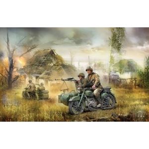 Zvezda 6277 - Soviet motorcycle M-72 with sidecar and crew WWII