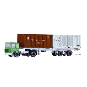 Tillig 08718 - Ciągnik MAN z naczepą i 2 kontenerami 20 ft :Polskie Linie Oceaniczne i czechosłowacki INTRANS
